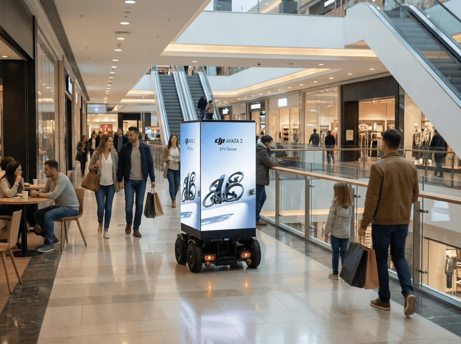 AVM içerisinde gün boyu aktif çalışan mobil LED reklam aracı ile sürekli marka etkisi